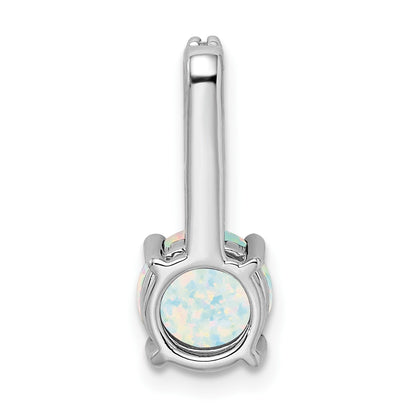 14k White Gold Round Lab Created Opal and Diamond Pendant