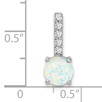 14k White Gold Round Lab Created Opal and Diamond Pendant