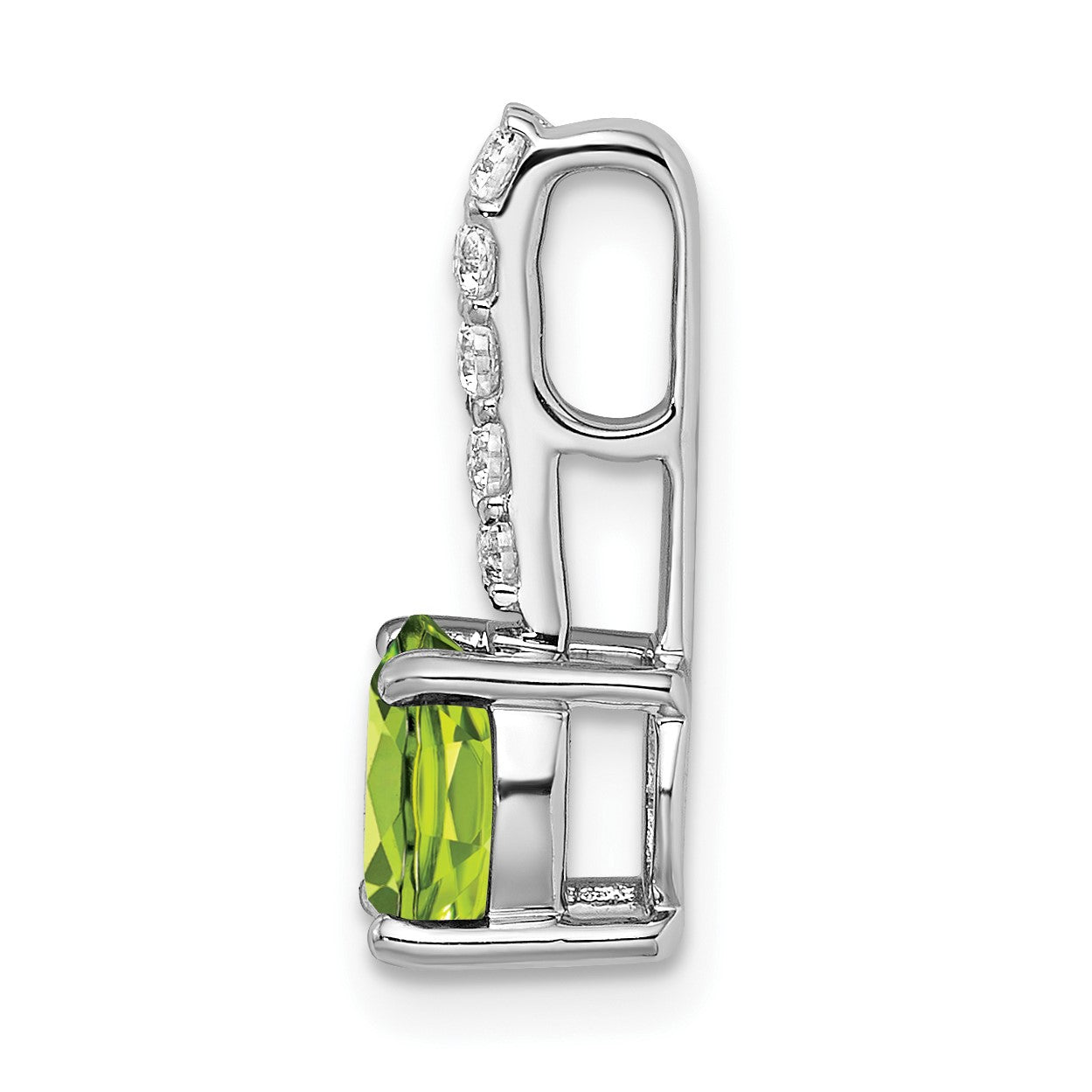 14k White Gold 7mm Round Peridot and Diamond Chain Slide