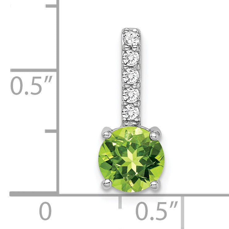 14k White Gold 7mm Round Peridot and Diamond Chain Slide