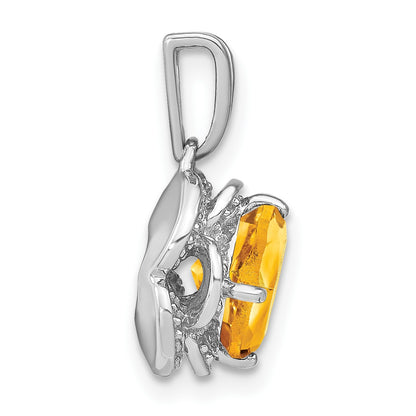14k White Gold 7mm Cushion Citrine and Diamond Pendant