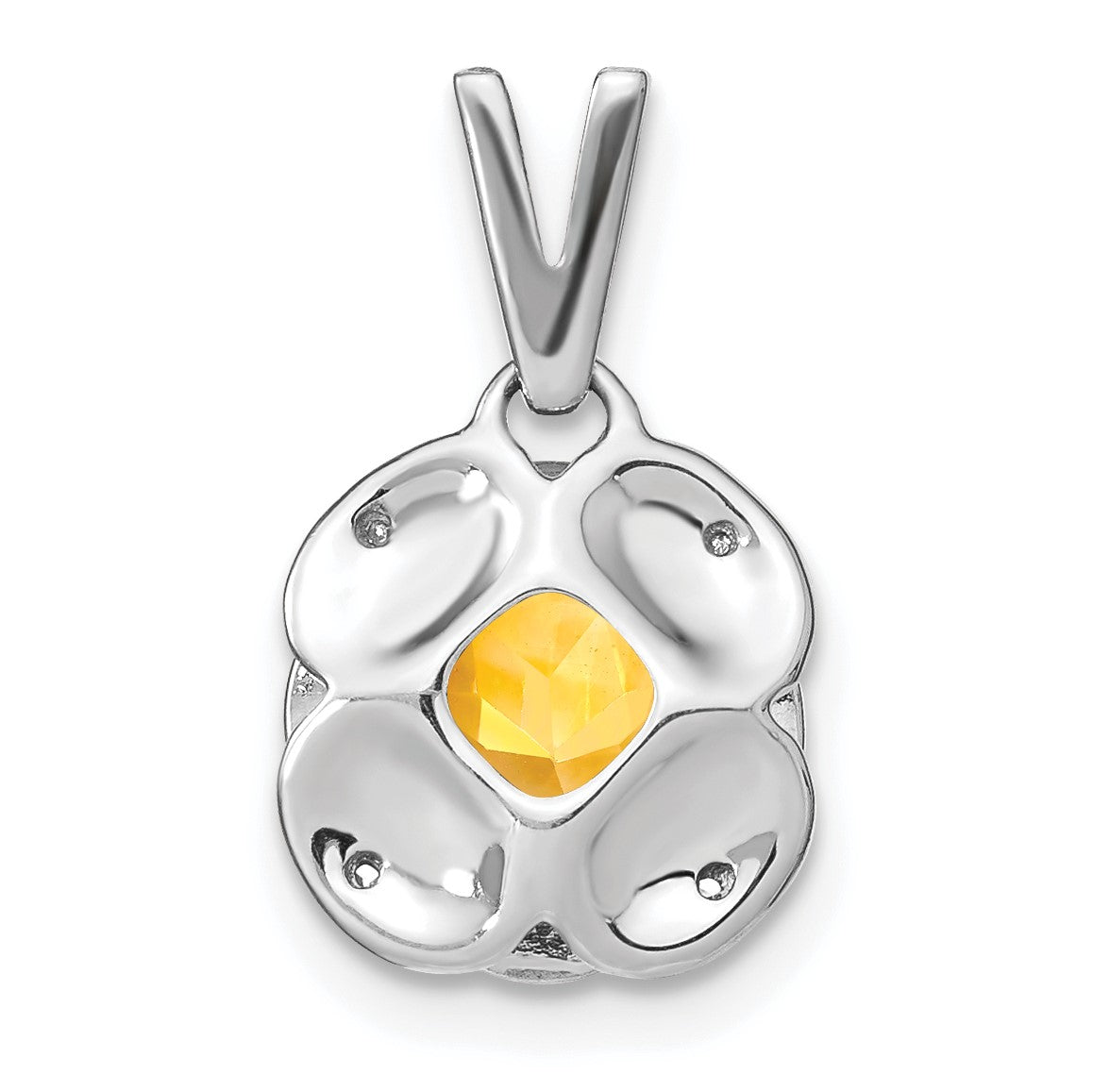 14k White Gold 7mm Cushion Citrine and Diamond Pendant