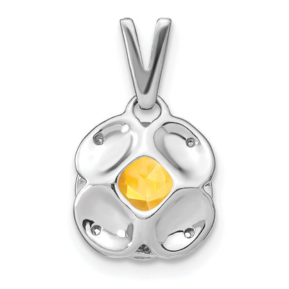 14k White Gold 7mm Cushion Citrine and Diamond Pendant