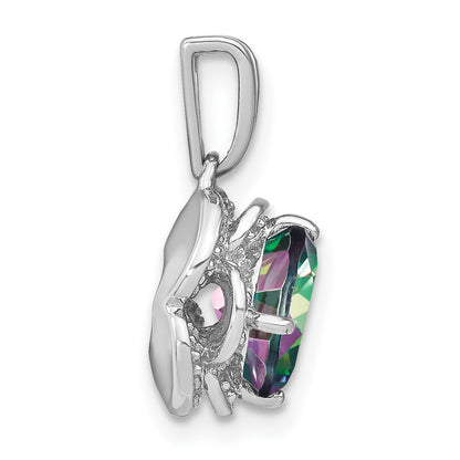 14k White Gold 7mm Cushion Mystic Fire Topaz and Diamond Pendant