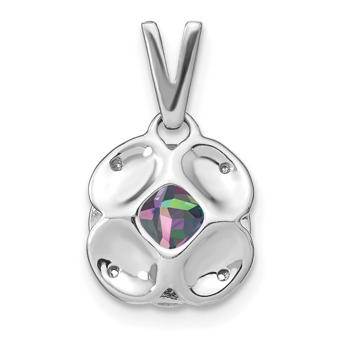 14k White Gold 7mm Cushion Mystic Fire Topaz and Diamond Pendant