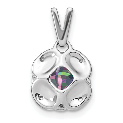 14k White Gold 7mm Cushion Mystic Fire Topaz and Diamond Pendant