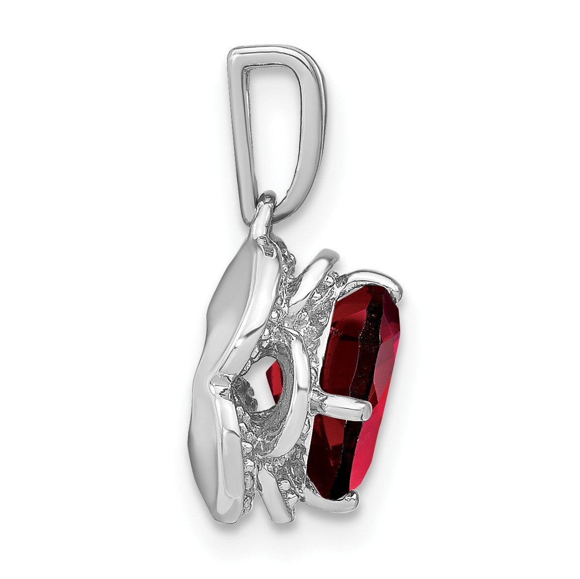 14k White Gold 7mm Cushion Garnet and Diamond Pendant