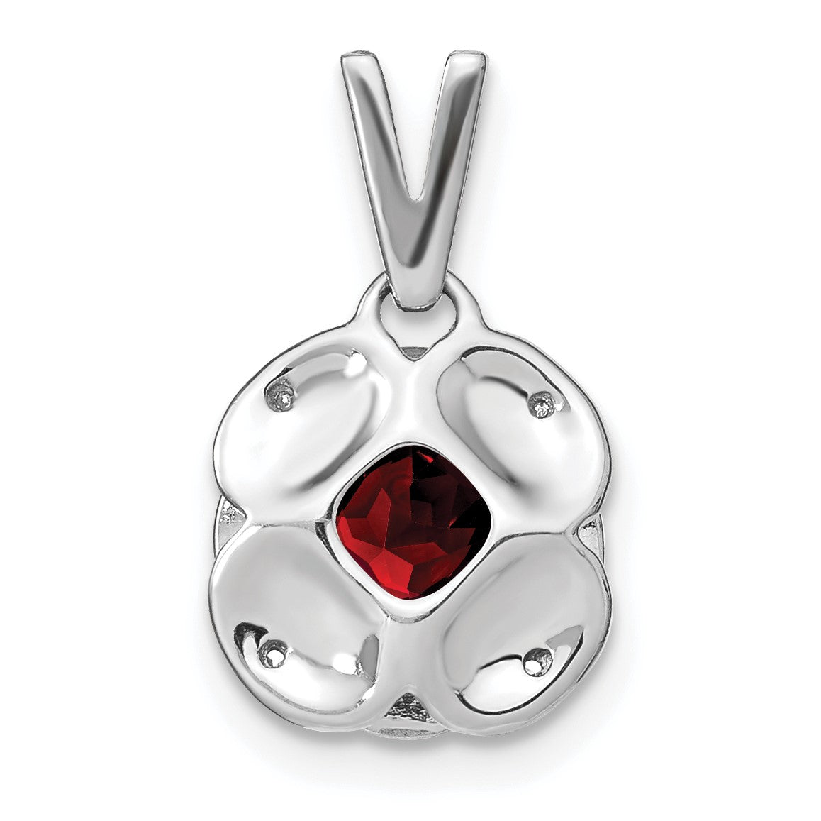 14k White Gold 7mm Cushion Garnet and Diamond Pendant