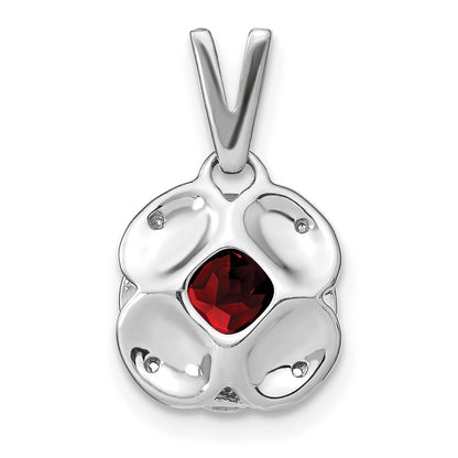 14k White Gold 7mm Cushion Garnet and Diamond Pendant