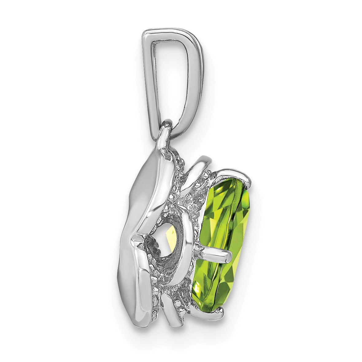 14k White Gold 7mm Cushion Peridot and Diamond Pendant