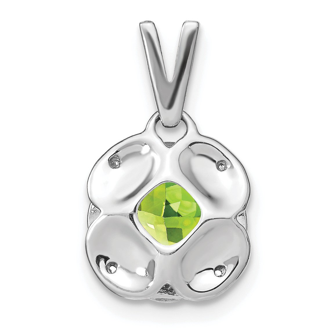 14k White Gold 7mm Cushion Peridot and Diamond Pendant