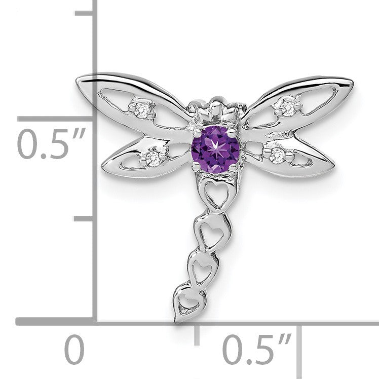 14k White Gold Amethyst and Diamond Dragonfly Chain Slide