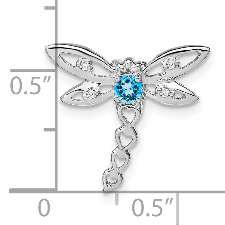 14k White Gold Blue Topaz and Diamond Dragonfly Chain Slide