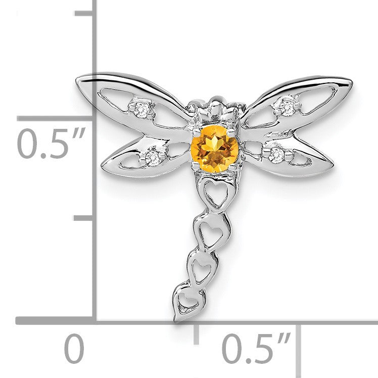 14k White Gold Citrine and Diamond Dragonfly Chain Slide
