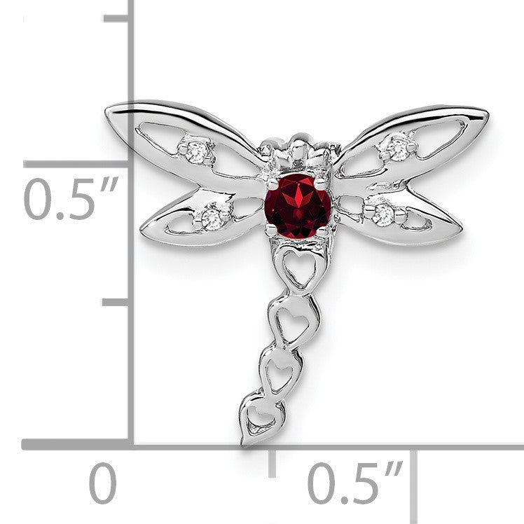 14k White Gold Garnet and Diamond Dragonfly Chain Slide