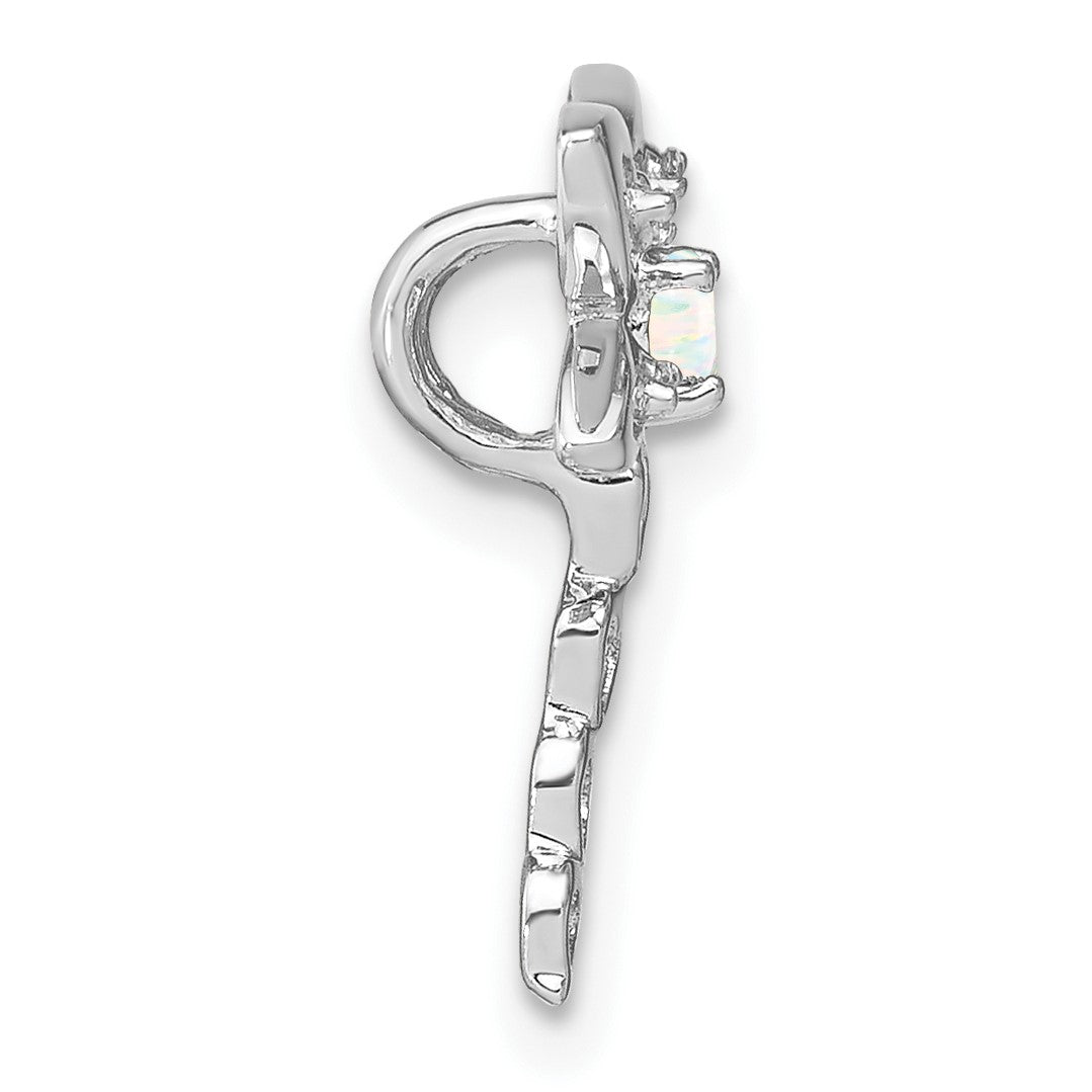 14k White Gold Lab Created Opal and Diamond Dragonfly Chain Slide