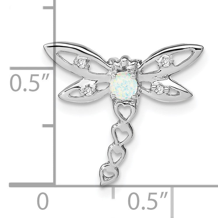 14k White Gold Lab Created Opal and Diamond Dragonfly Chain Slide