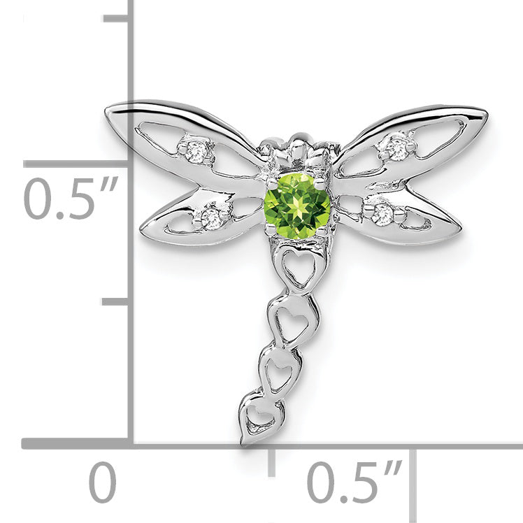 14k White Gold Peridot and Diamond Dragonfly Chain Slide