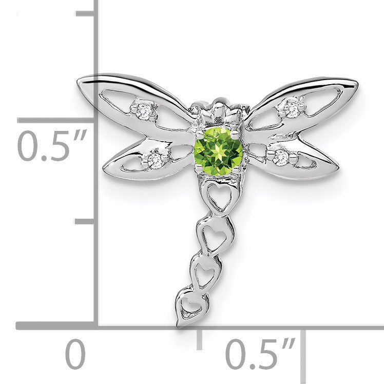 14k White Gold Peridot and Diamond Dragonfly Chain Slide