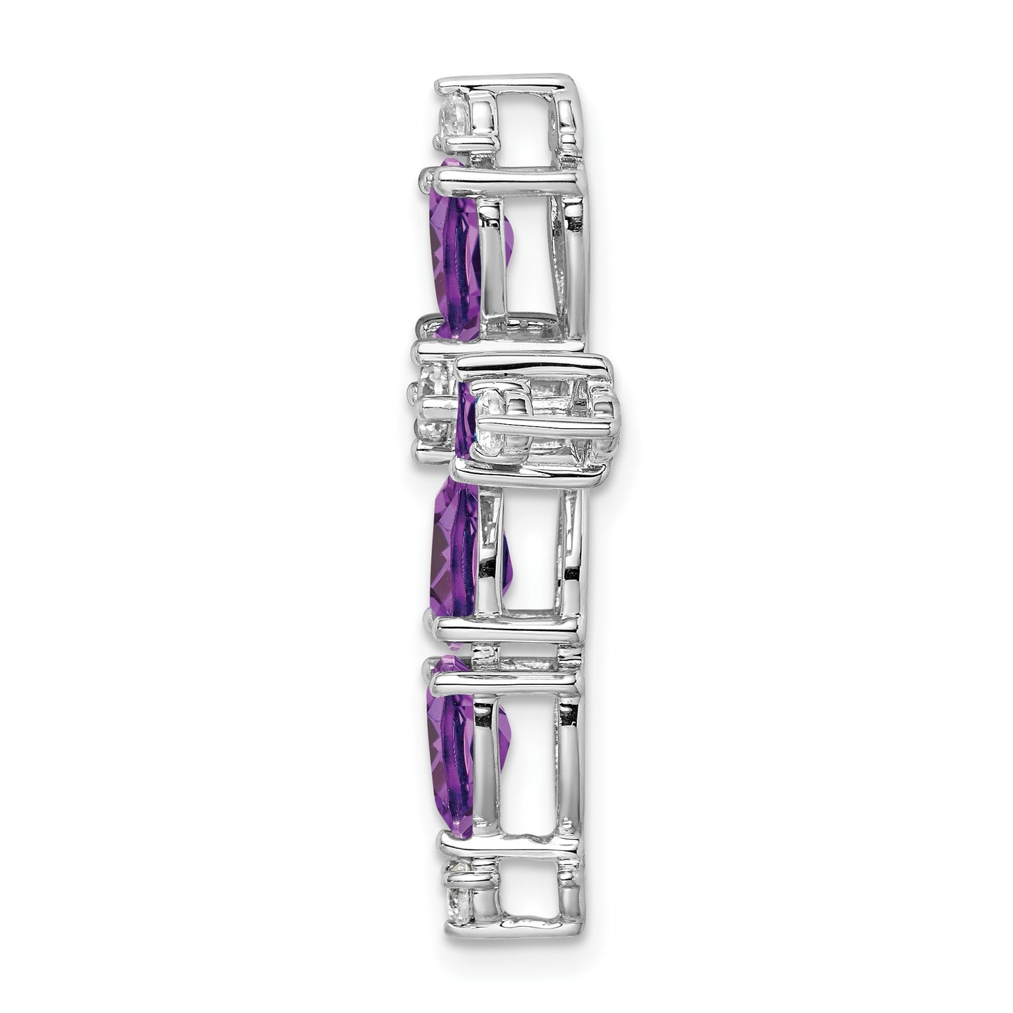 14k White Gold 6x4mm Pear Amethyst and Diamond Cross Chain Slide