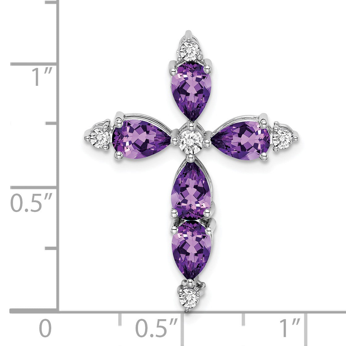 14k White Gold 6x4mm Pear Amethyst and Diamond Cross Chain Slide