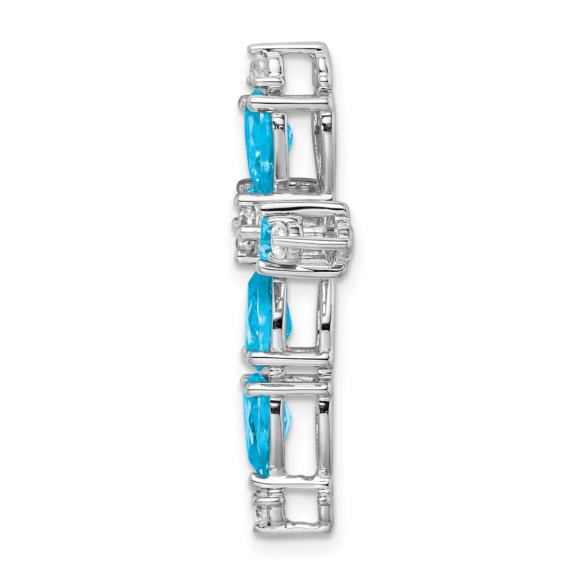 14k White Gold 6x4mm Pear Blue Topaz and Diamond Cross Chain Slide