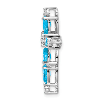 14k White Gold 6x4mm Pear Blue Topaz and Diamond Cross Chain Slide