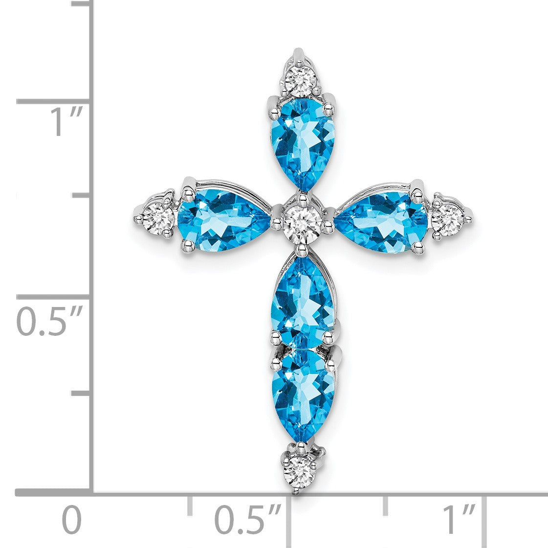 14k White Gold 6x4mm Pear Blue Topaz and Diamond Cross Chain Slide