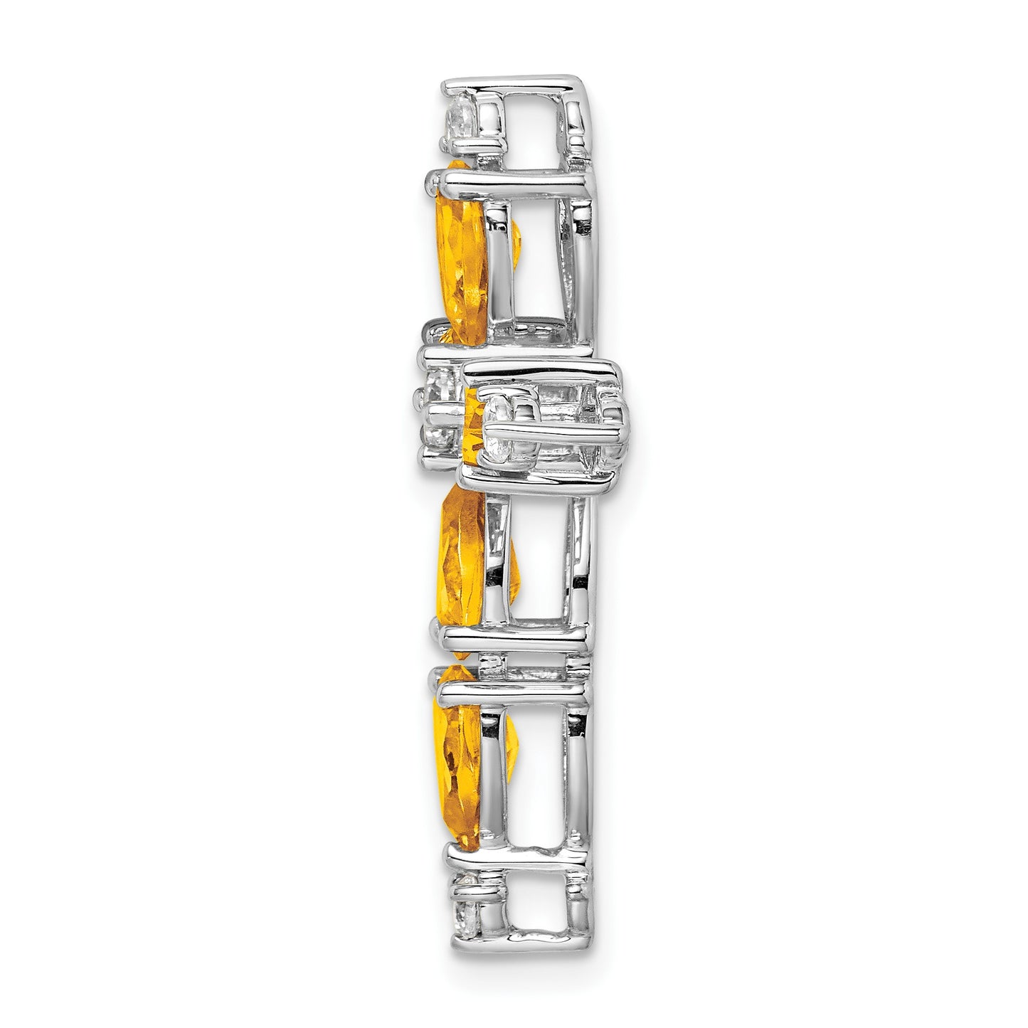 14k White Gold 6x4mm Pear Citrine and Diamond Cross Chain Slide