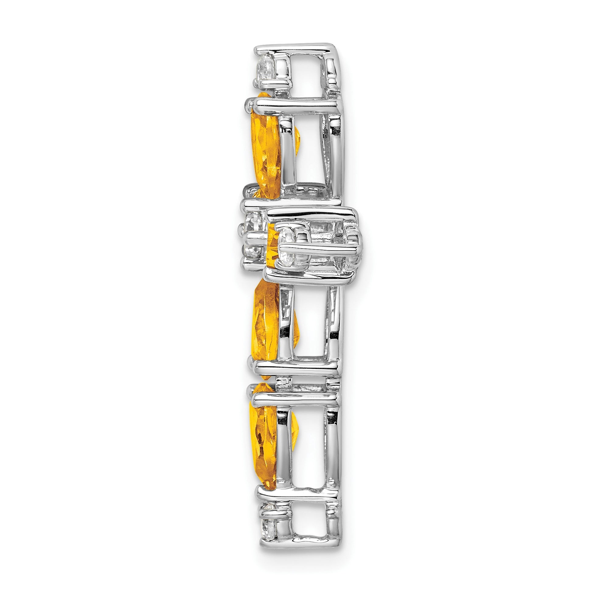 14k White Gold 6x4mm Pear Citrine and Diamond Cross Chain Slide