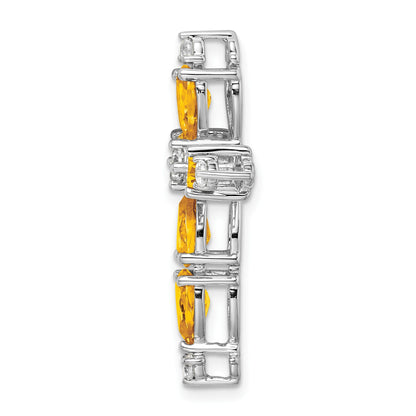 14k White Gold 6x4mm Pear Citrine and Diamond Cross Chain Slide
