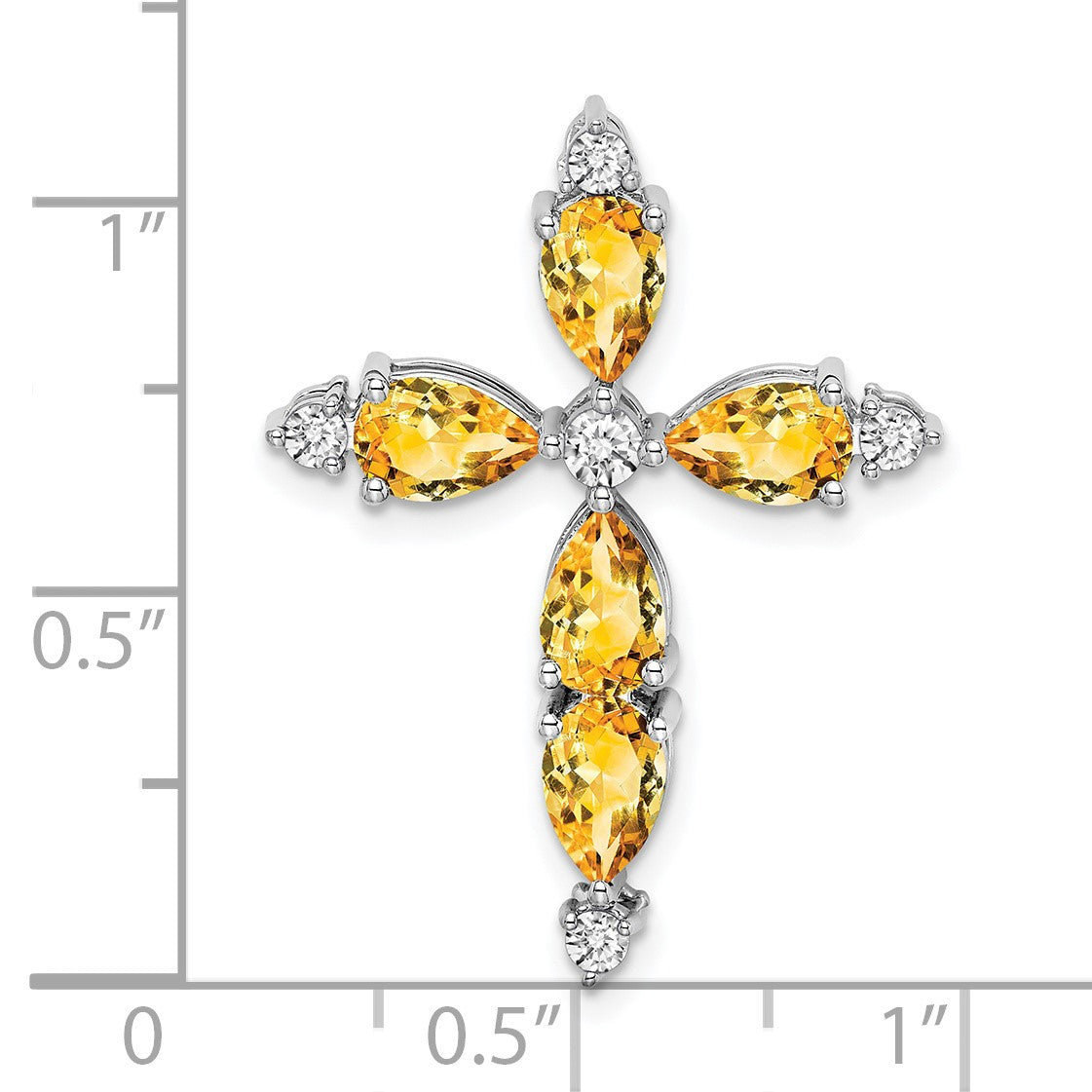 14k White Gold 6x4mm Pear Citrine and Diamond Cross Chain Slide