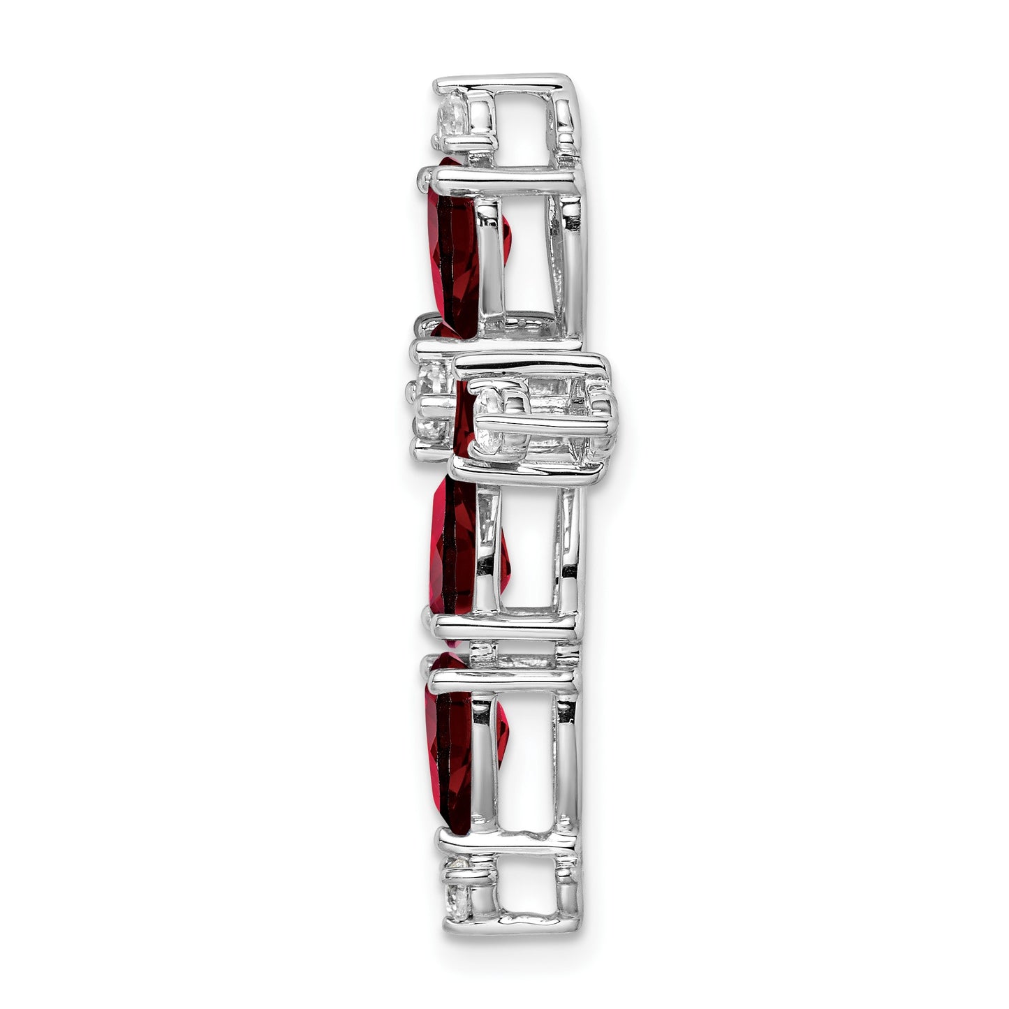 14k White Gold 6x4mm Pear Garnet and Diamond Cross Chain Slide