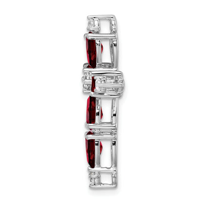 14k White Gold 6x4mm Pear Garnet and Diamond Cross Chain Slide