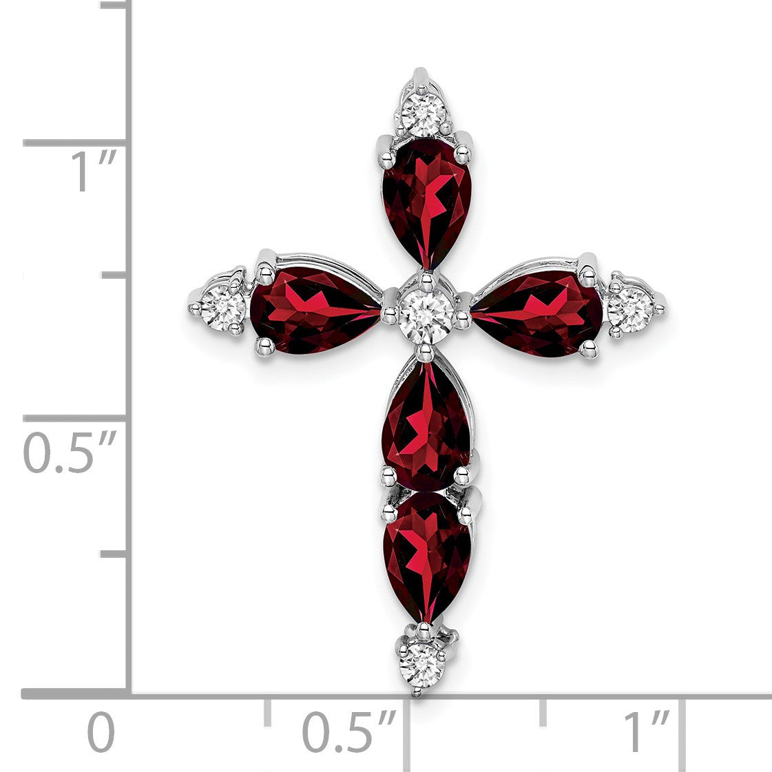 14k White Gold 6x4mm Pear Garnet and Diamond Cross Chain Slide