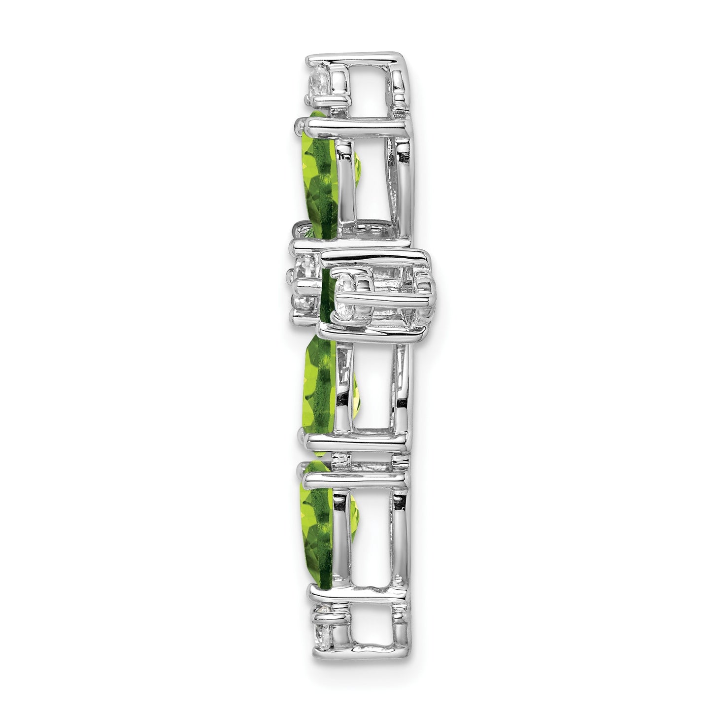 14k White Gold 6x4mm Pear Peridot and Diamond Cross Chain Slide