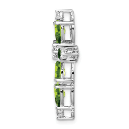 14k White Gold 6x4mm Pear Peridot and Diamond Cross Chain Slide