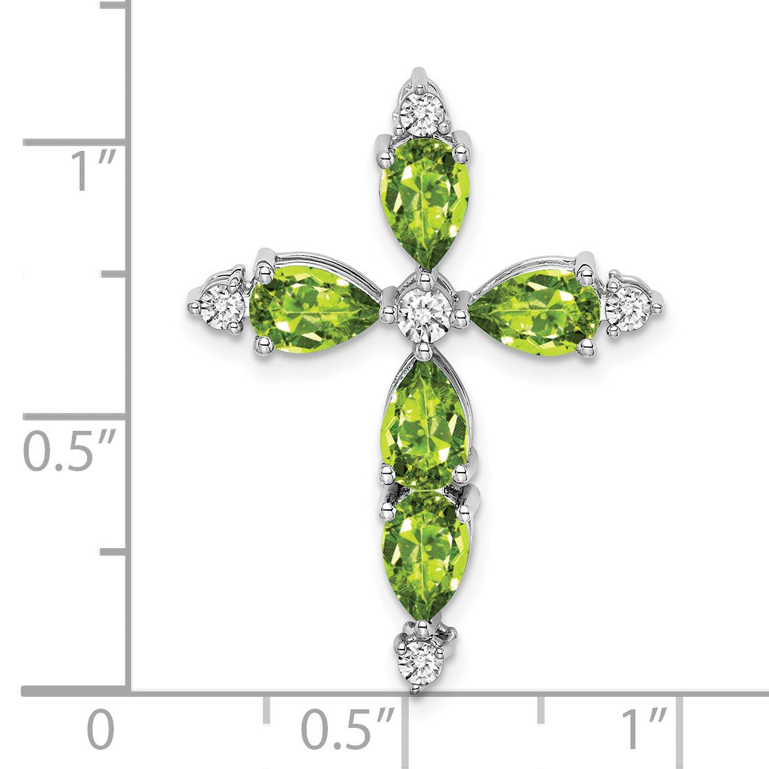 14k White Gold 6x4mm Pear Peridot and Diamond Cross Chain Slide