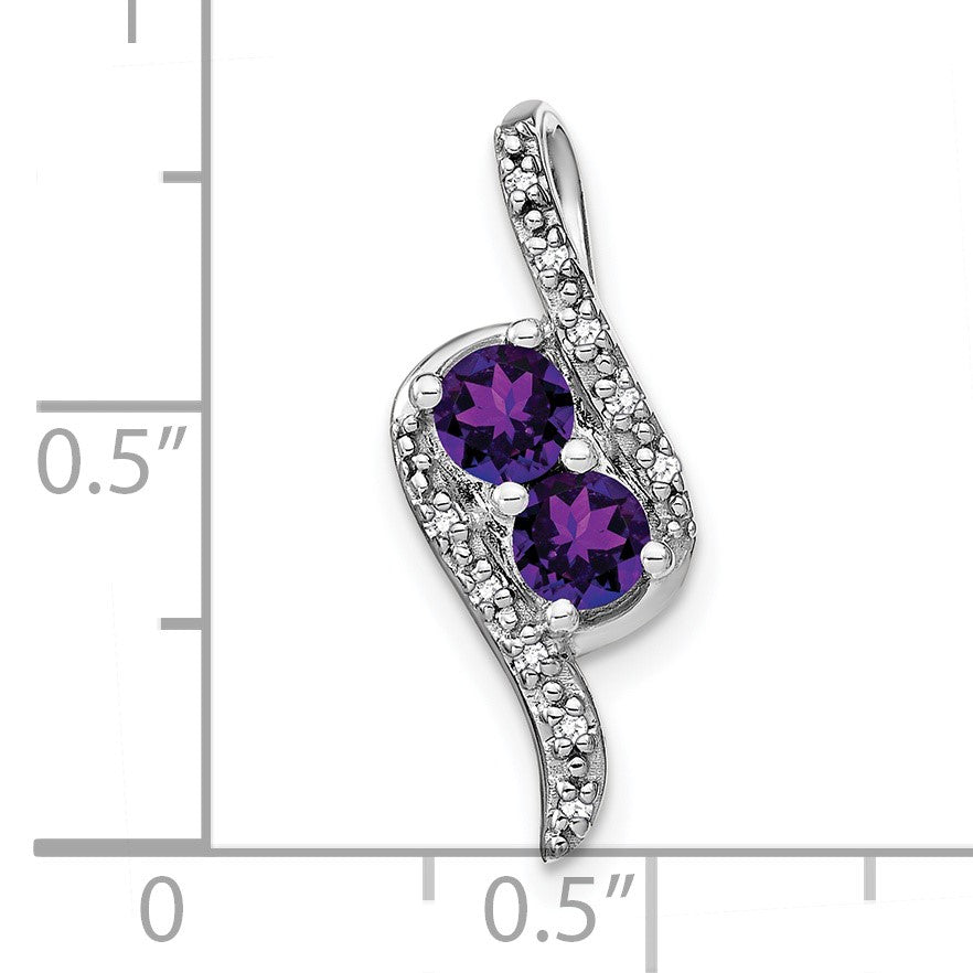 14k White Gold 2-Stone Round Amethyst and Diamond Chain Slide