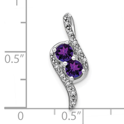 14k White Gold 2-Stone Round Amethyst and Diamond Chain Slide