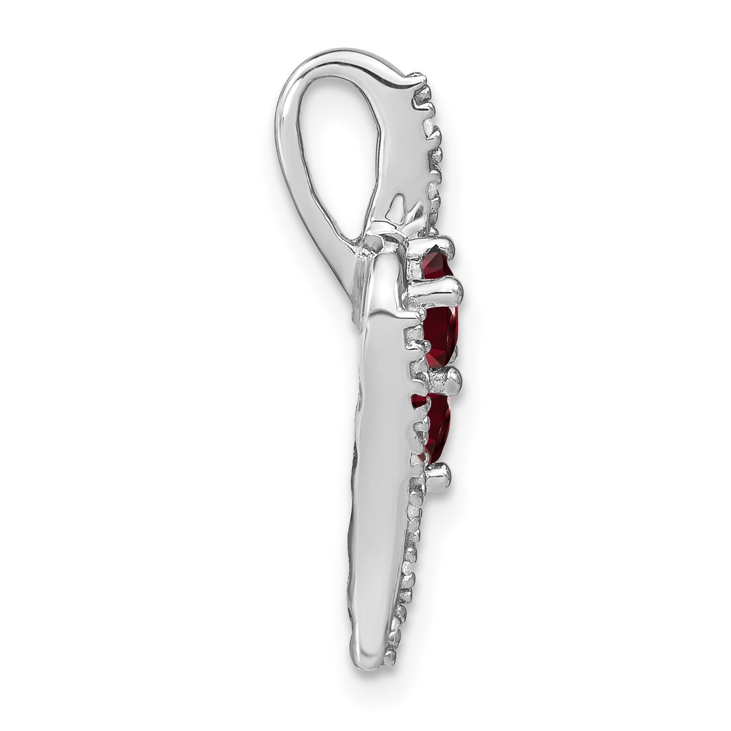 14k White Gold 2-Stone Round Garnet and Diamond Chain Slide