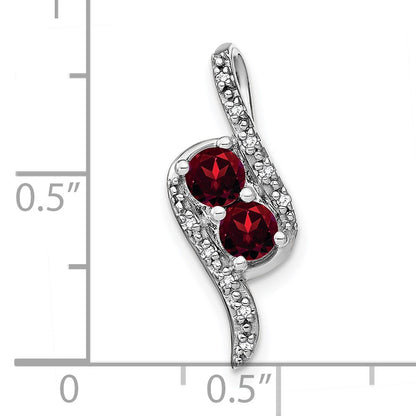 14k White Gold 2-Stone Round Garnet and Diamond Chain Slide
