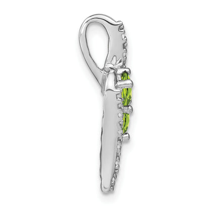 14k White Gold 2-Stone Round Peridot and Diamond Chain Slide