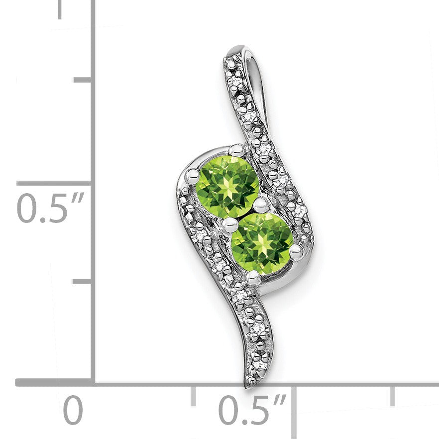 14k White Gold 2-Stone Round Peridot and Diamond Chain Slide