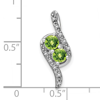 14k White Gold 2-Stone Round Peridot and Diamond Chain Slide