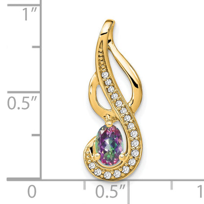 14k 6x4mm Oval Mystic Fire Topaz and Diamond Swirl Pendant