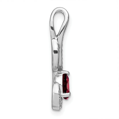 14k White Gold 6x4mm Oval Garnet and Diamond Swirl Chain Slide