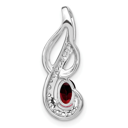 14k White Gold 6x4mm Oval Garnet and Diamond Swirl Chain Slide