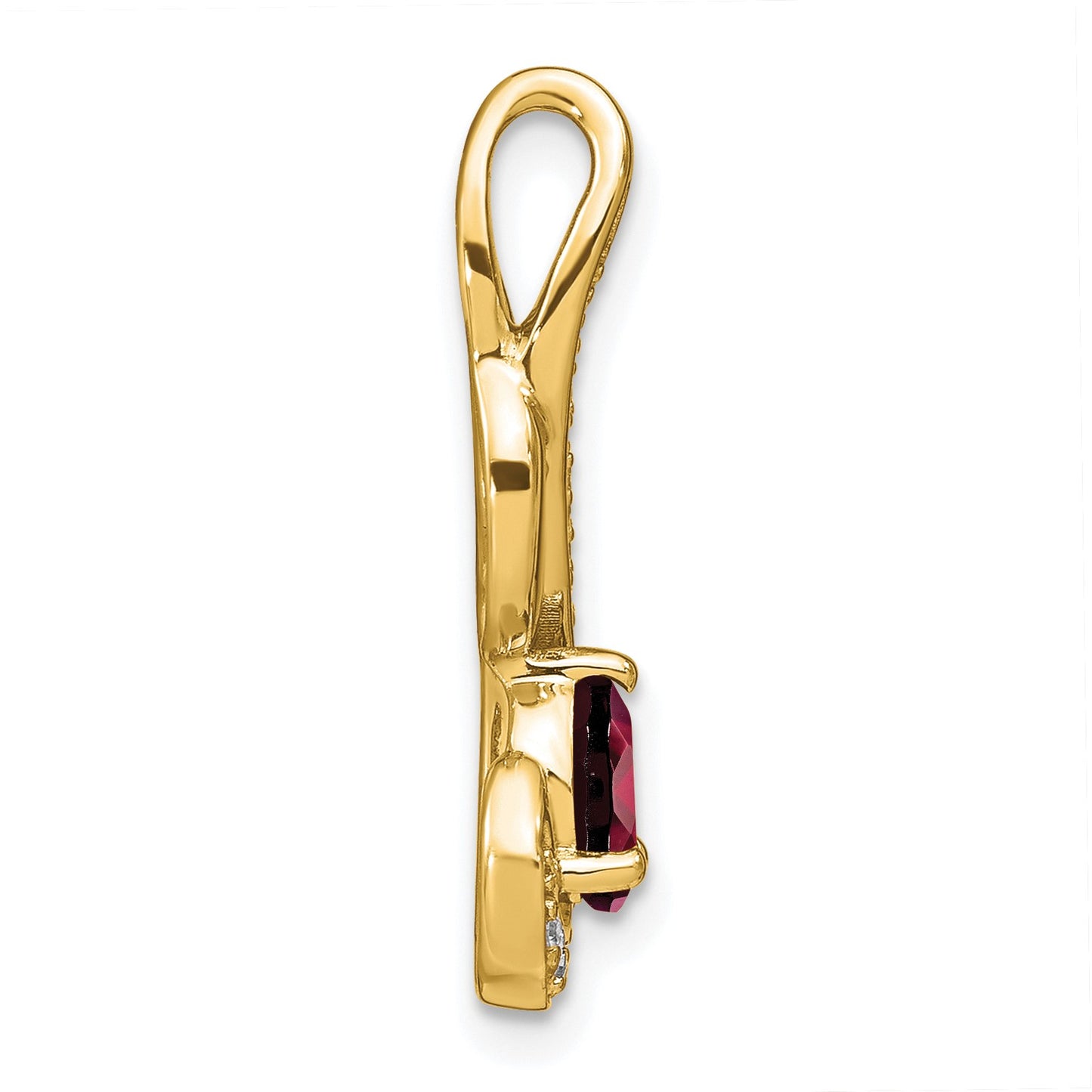 14k 6x4mm Oval Garnet and Diamond Swirl Chain Slide