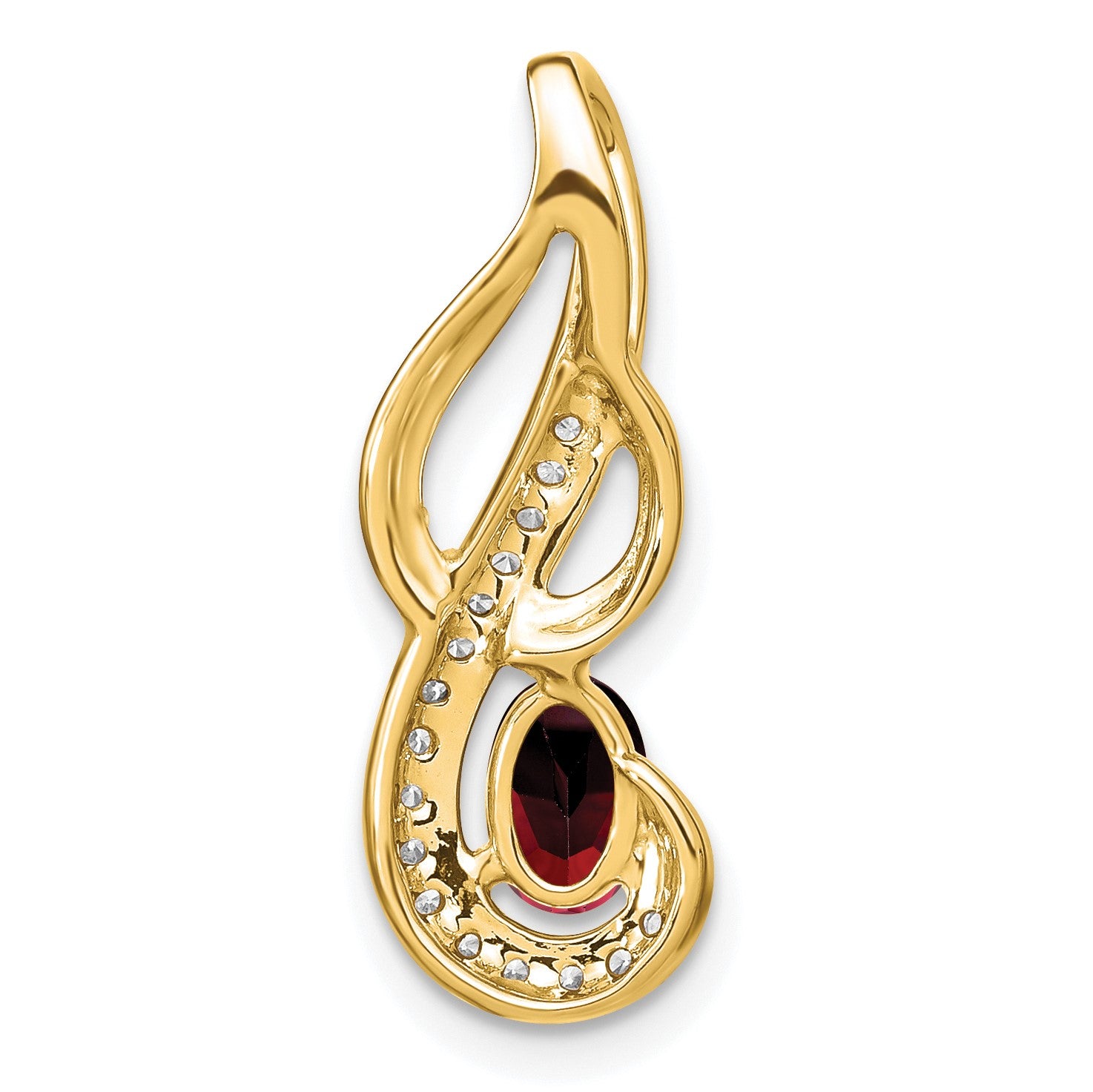 14k 6x4mm Oval Garnet and Diamond Swirl Chain Slide